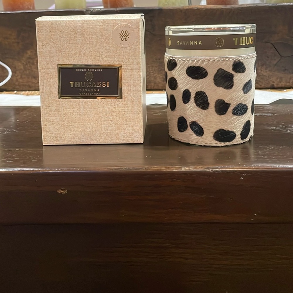 🌟HOST PICK🌟Savanna Candle with Animal Print NIB by “THUCASSI”